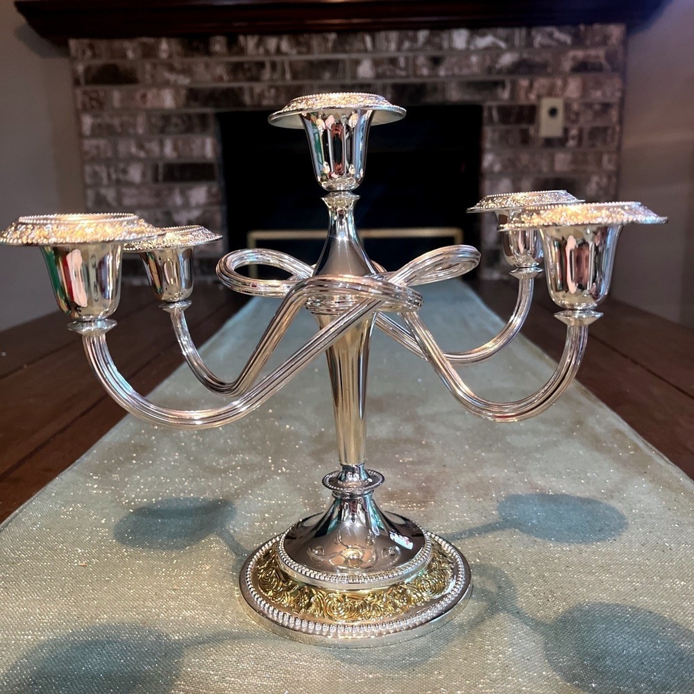 MCM Mayell Silverplate EP On Zinc 5 Arm Candelabra Made in England Two Tone - Picture 4 of 9